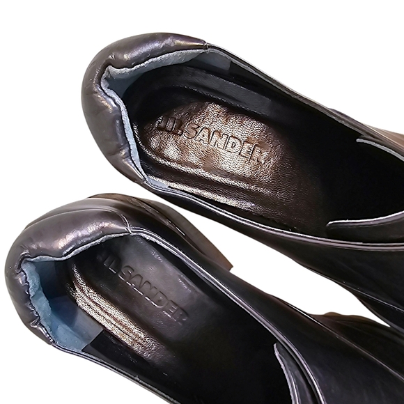 Jil Sander Black Leather Block Heel Loafers Minimalist Slip-On Designer Shoes 10 - Picture 13 of 14